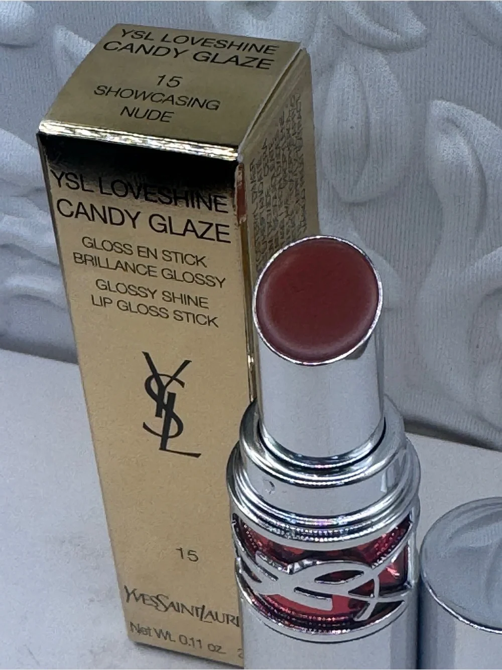 Ysl love shine candy glaze glossy shine lip gloss stick ‘15 showcasing nude’